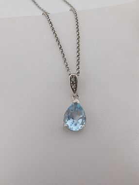 Blue Topaz Teardrop Pendant 925 Sterling Silver Necklace Fine Jewelry